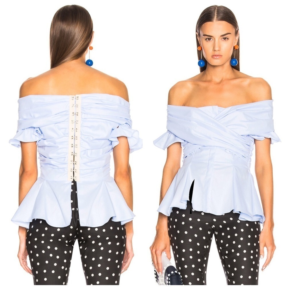 SIMKHAI
Wrapped Oxford Off Shoulder Peplum Top (T2)